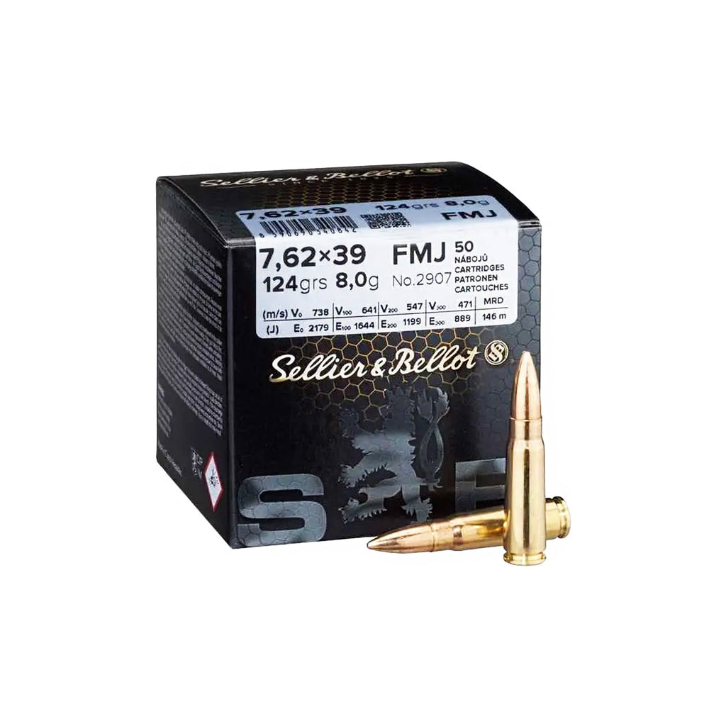 Патрон Sellier & Bellot кал. 7,62x39 куля FMJ маса 8,0 г/ 124 гр.