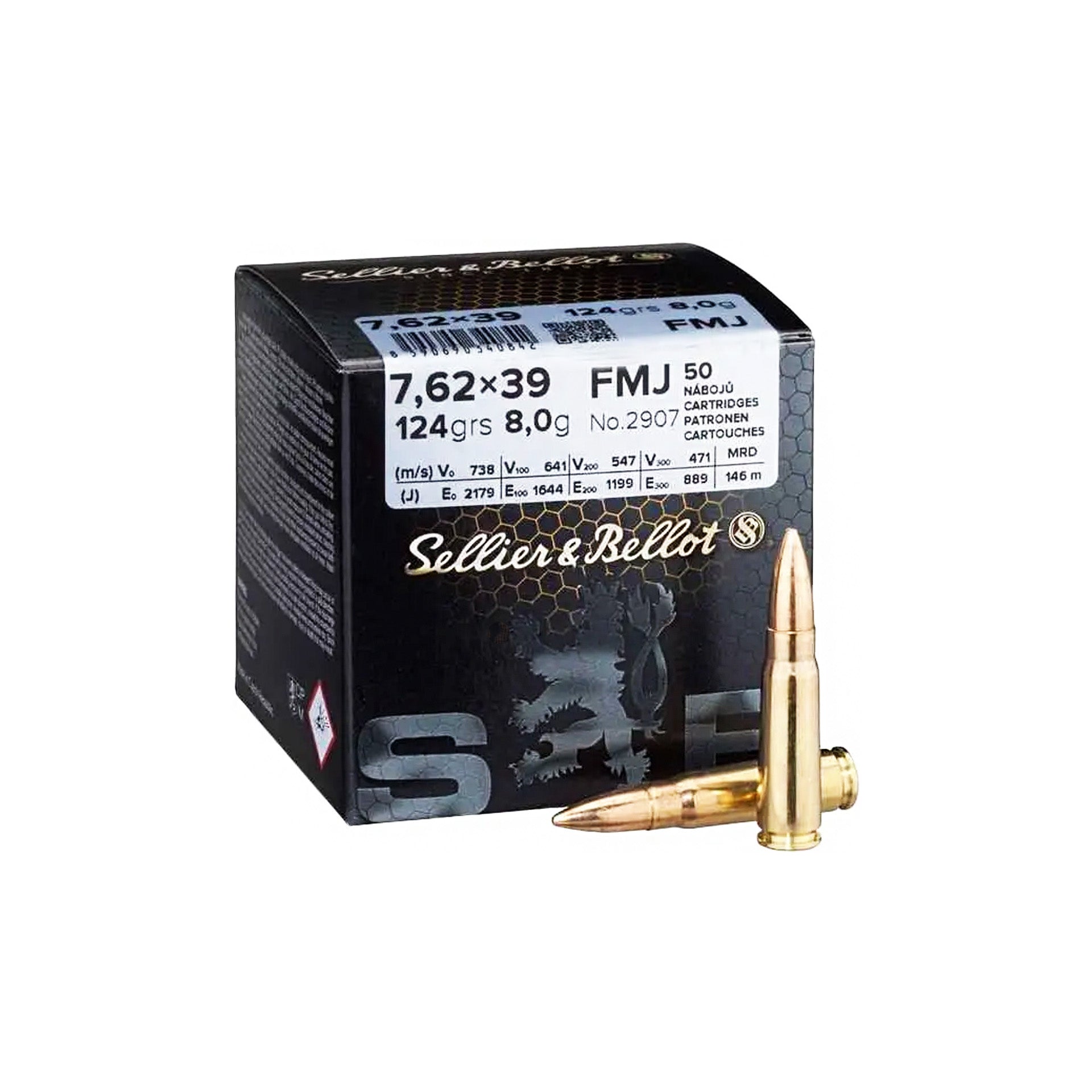 Патрон Sellier & Bellot кал. 7,62x39 куля FMJ маса 8,0 г/ 124 гр.