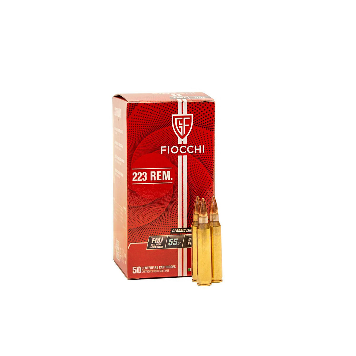 Патрон Fiocchi кал. 223 Rem куля FMJ маса 55 гр (3,6 г)