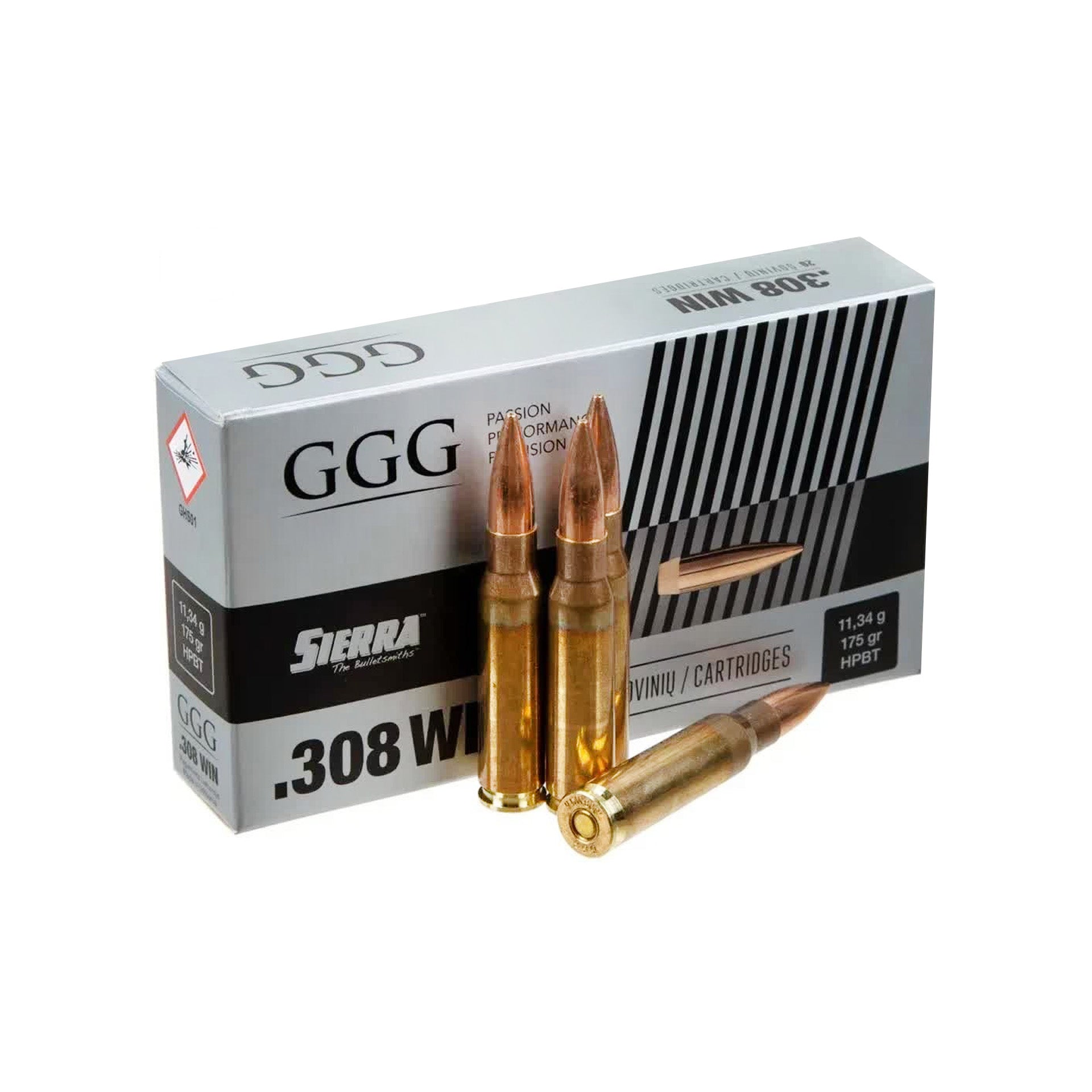Патрон нарізний GGG k.308 Win, SIERRA HPBT, 175gr (11,3 г)